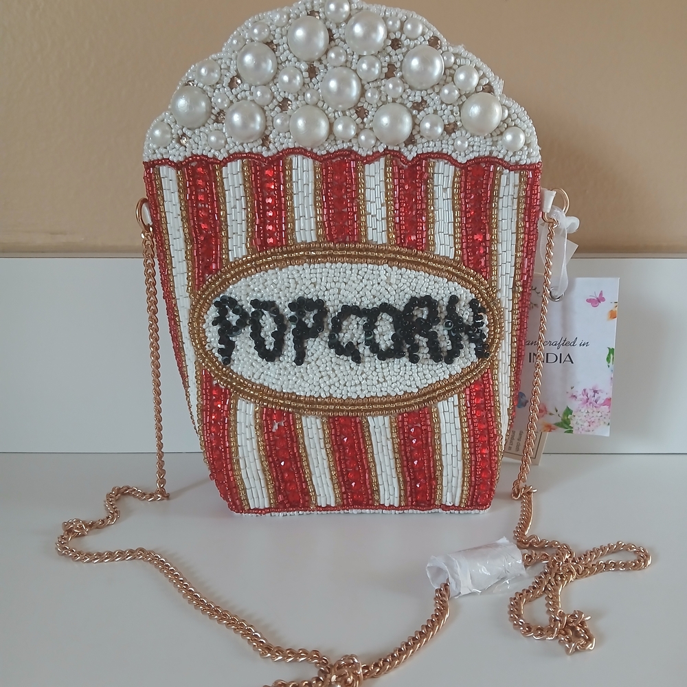 Beaded Popcorn Bag with Chain Strap